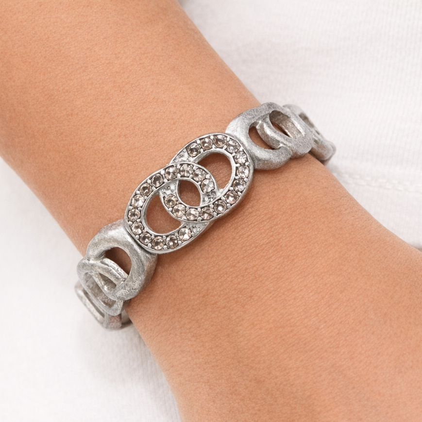 Silver Connected Circle Link Bracelet with Rhinestone Accent