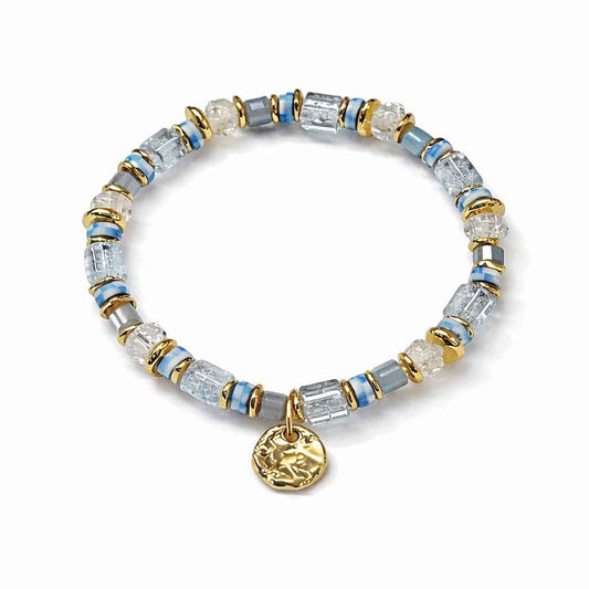 Crystal & Gold Beaded Bracelet with Gold Charm