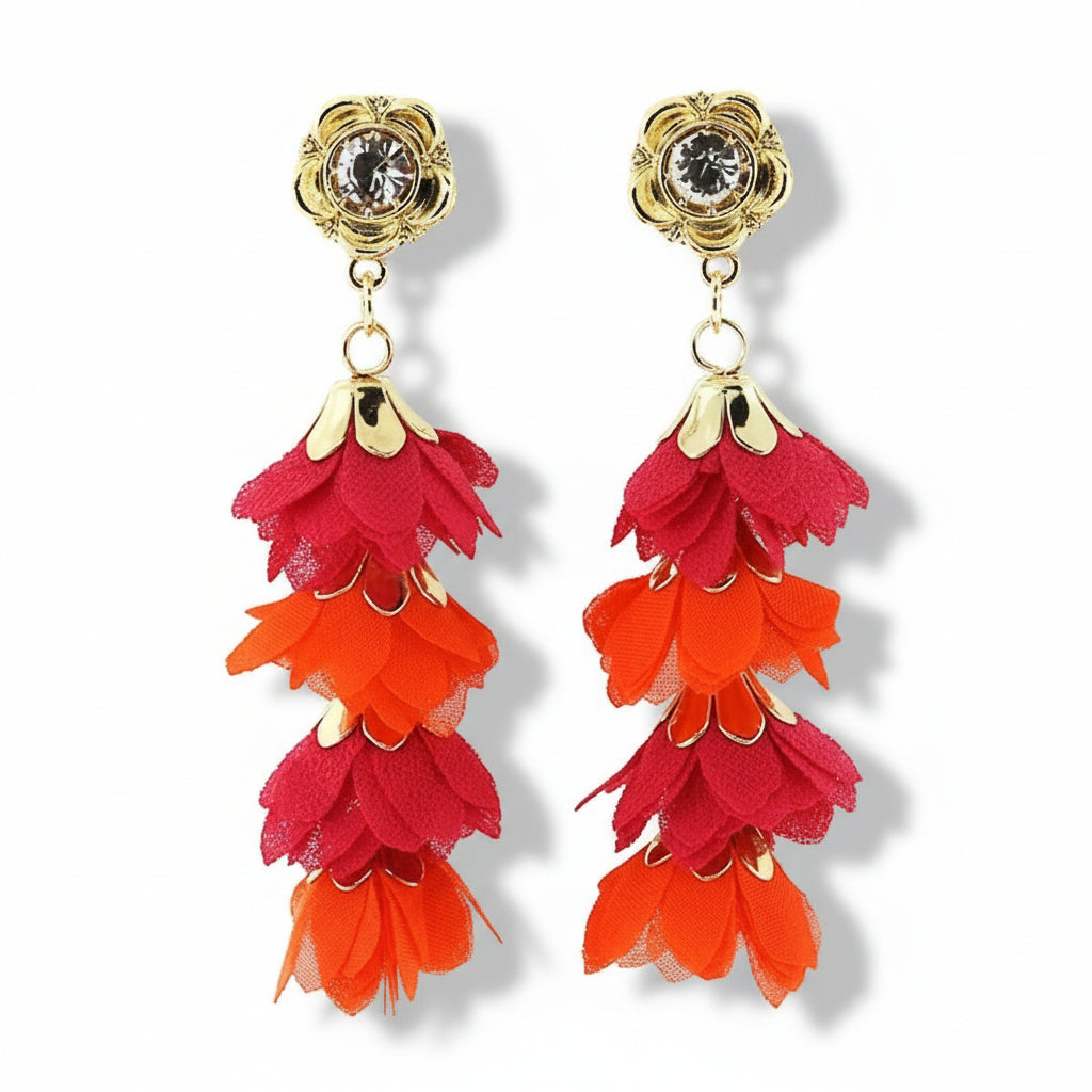 Floral Drop Earrings - Fuchsia & Orange