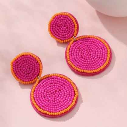 Beaded Fuchsia & Orange Bead Earrings
