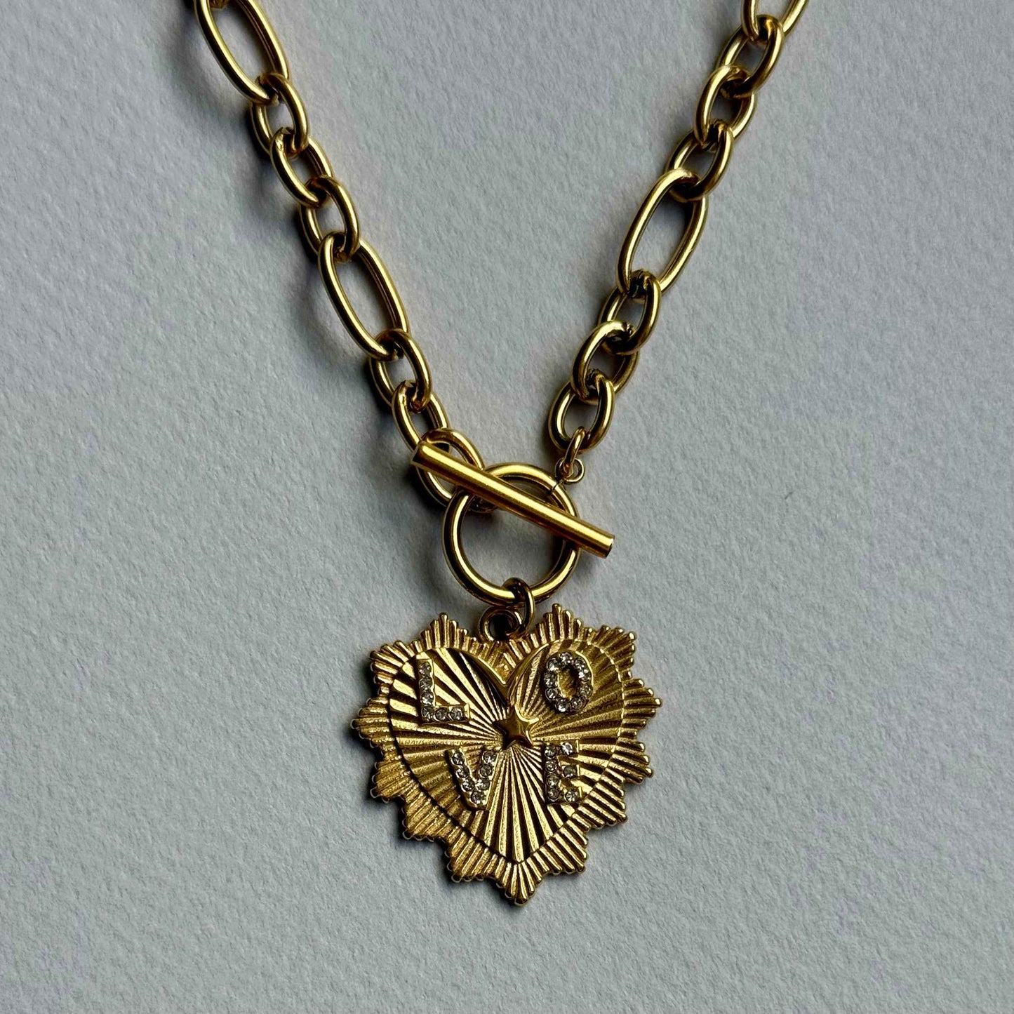 Heart Pendant Toggle Clasp Necklace