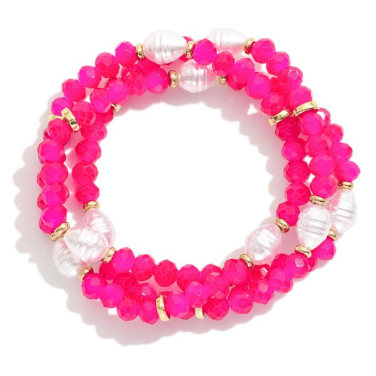 Fuchsia Faceted and Pearl Bead Stack