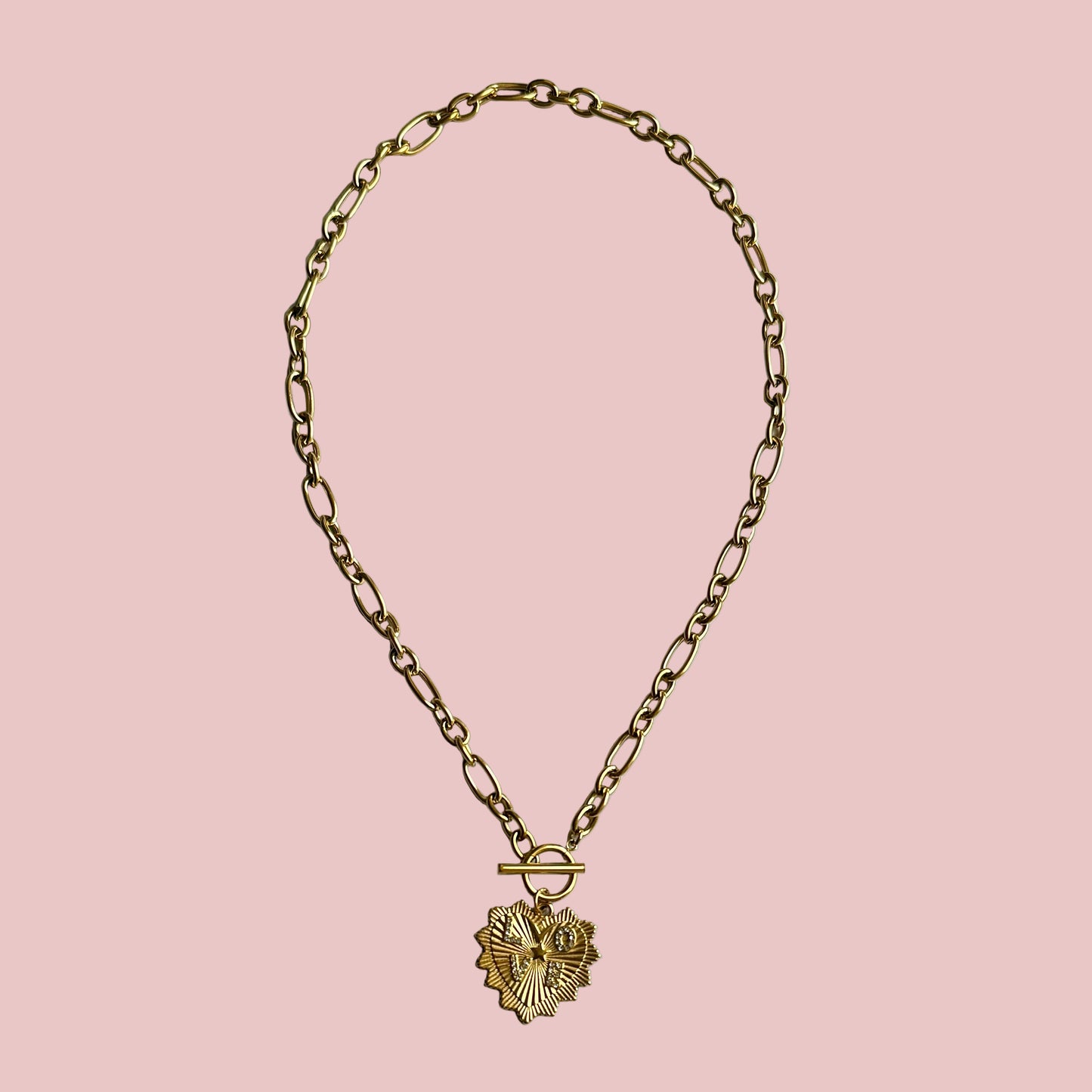 Heart Pendant Toggle Clasp Necklace