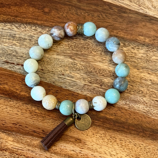 Amazonite Bracelet with Leather Tassel