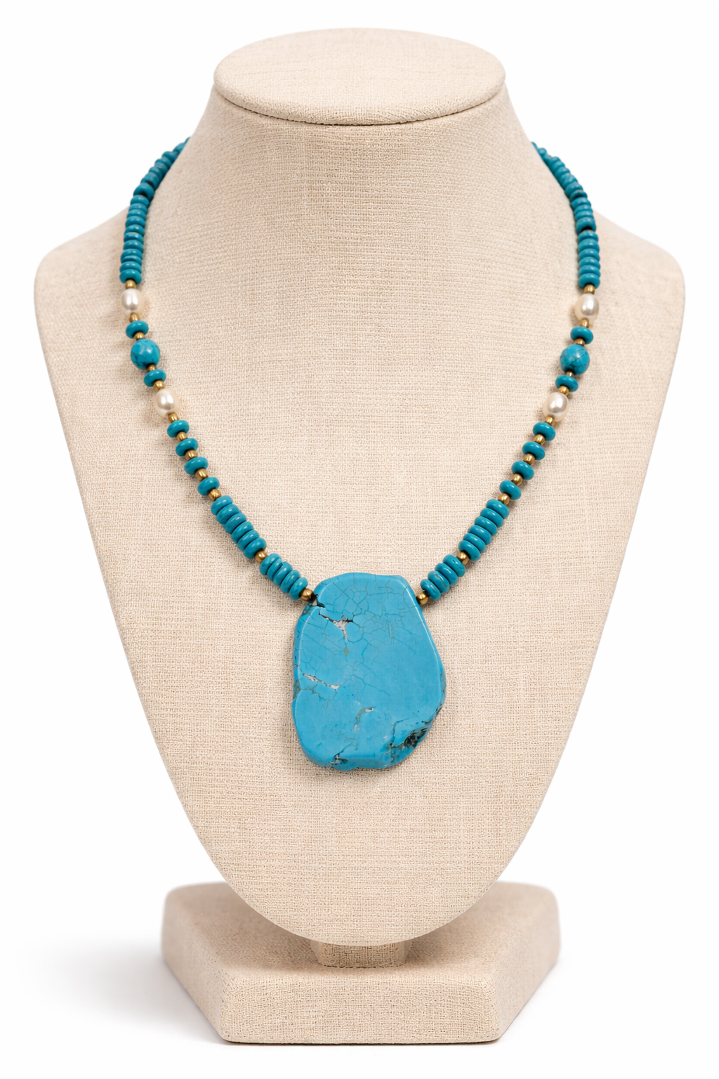 Turquoise Stone Pendant Necklace with Pearl Accents