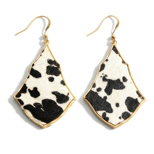 Brown & White Leather Dangle Earrings