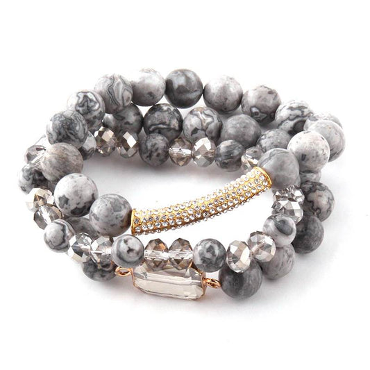 Gray Beaded Bracelet Trio