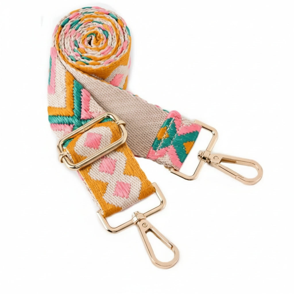 Purse/Guitar Strap - Pink, Teal, Ivory