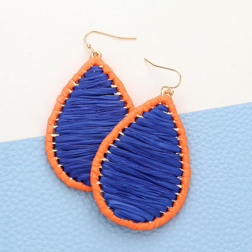 Astros Themed Earrings (Blue & Orange Raffia)