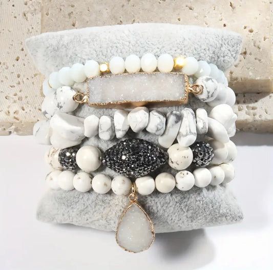White 6-Piece Beaded Bracelet Stack