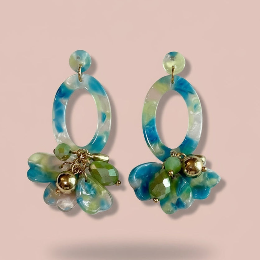 Pale Blue & Green Acrylic Drop Earrings