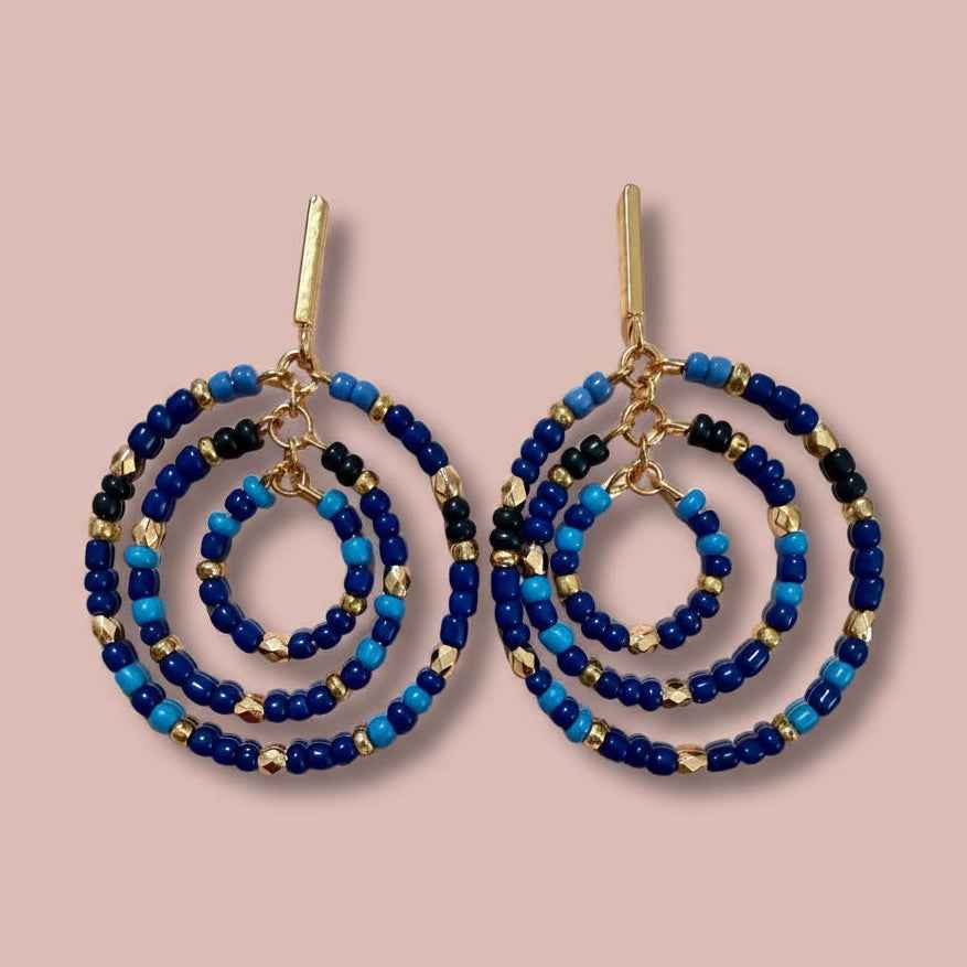 Multi Blue Beaded Circle Drop Earrings