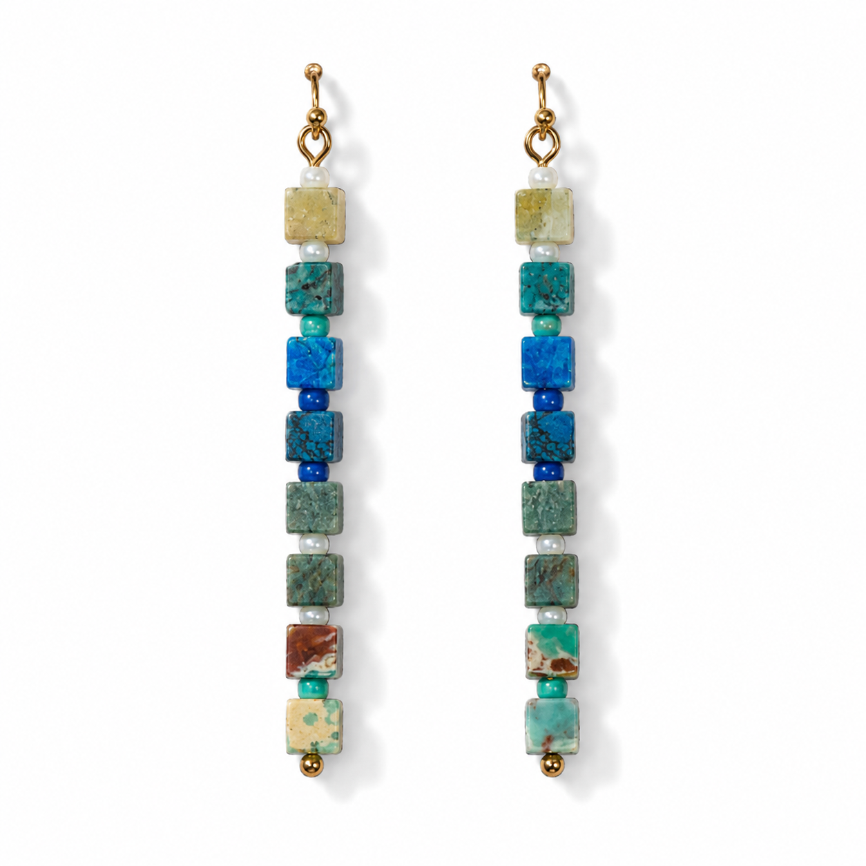 Blue Square Bead Dangle Earrings
