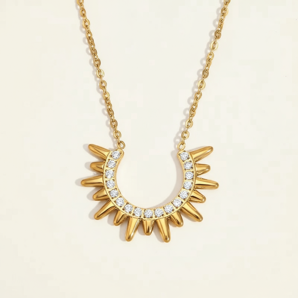 Sunburst Gold & Rhinestone Necklace