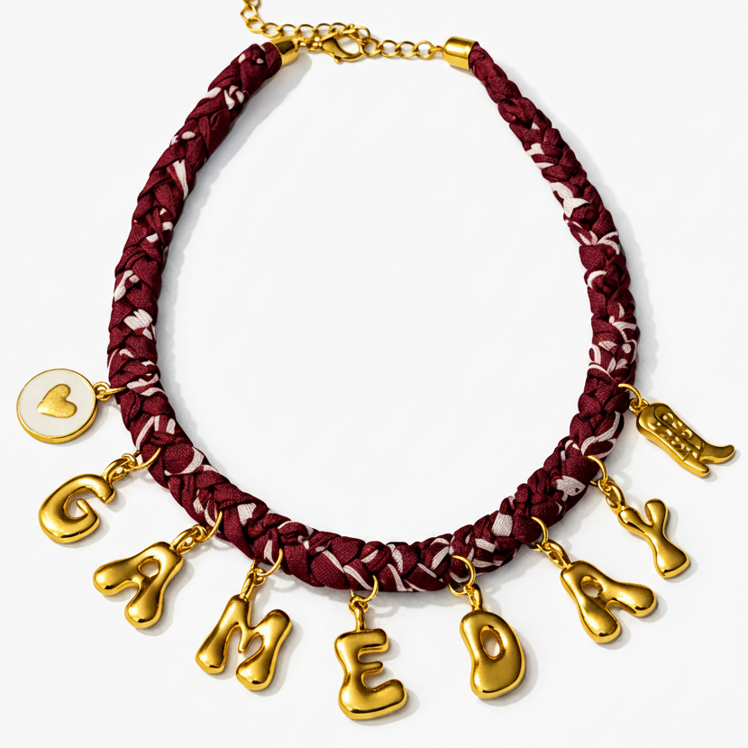 Burgundy & White Game Day Braided Scarf Necklace