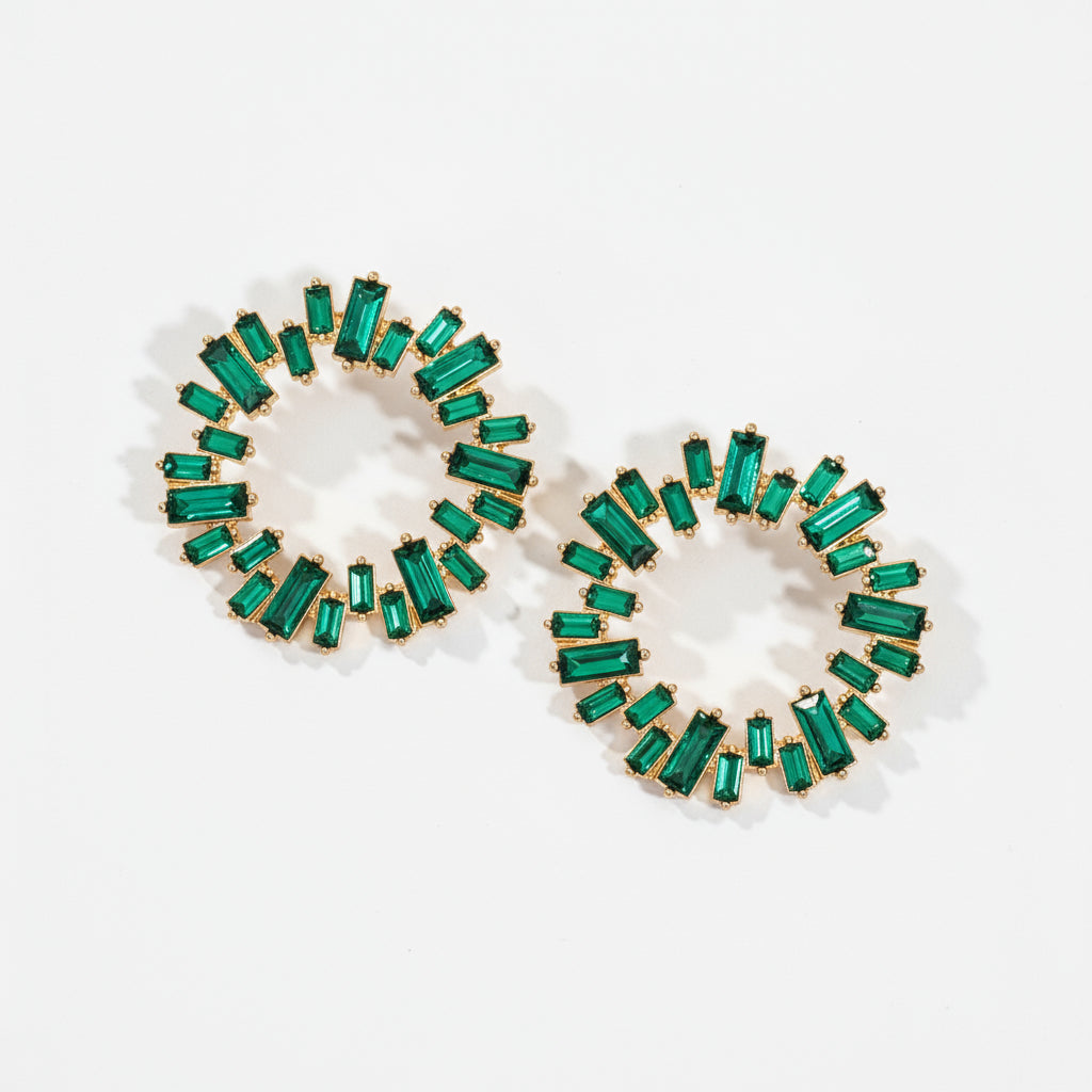 Green Crystal Sunburst Earrings