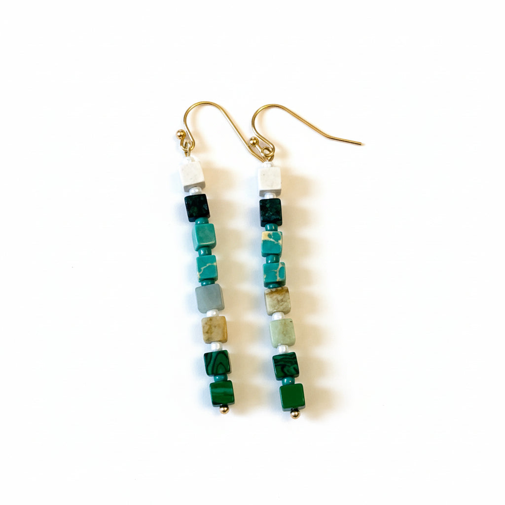 Square Bead Dangle Earrings