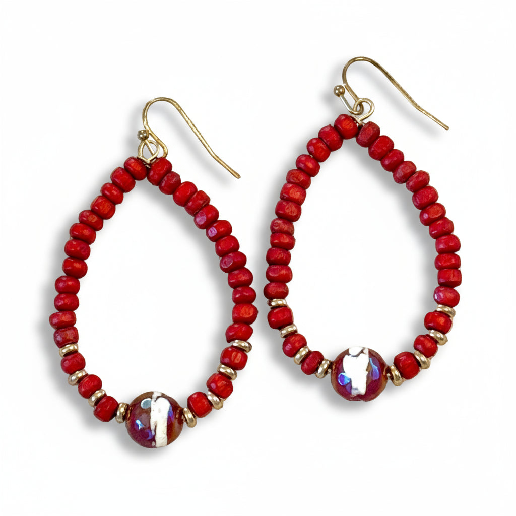 Red Beaded Drop Earrings