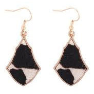 Brown & White Leather Dangle Earrings