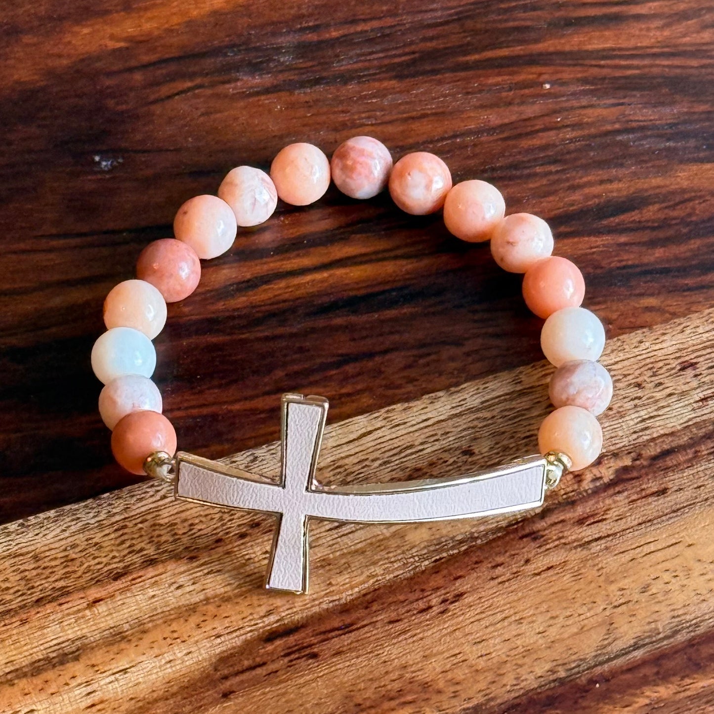 Coral Cross Stretch Bracelet