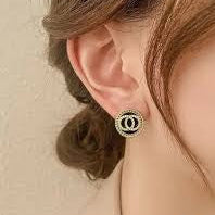 Gold, Black & Rhinestone Eternity Studs