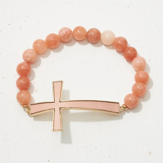 Coral Cross Stretch Bracelet
