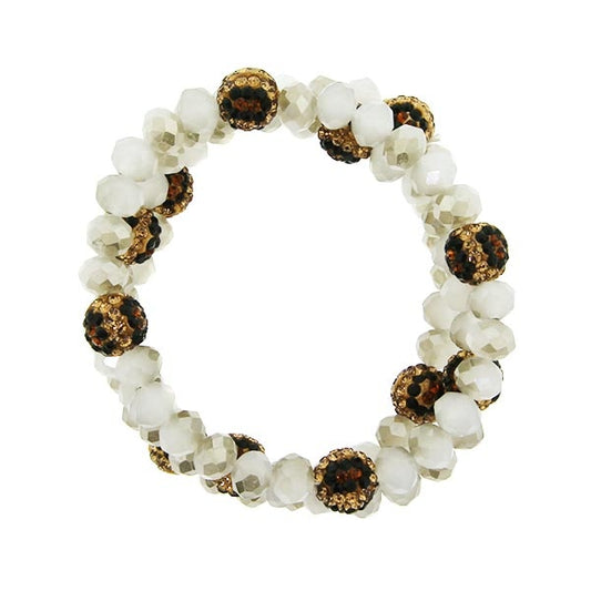 White Faceted & Leopard Bead Bracelet Trio