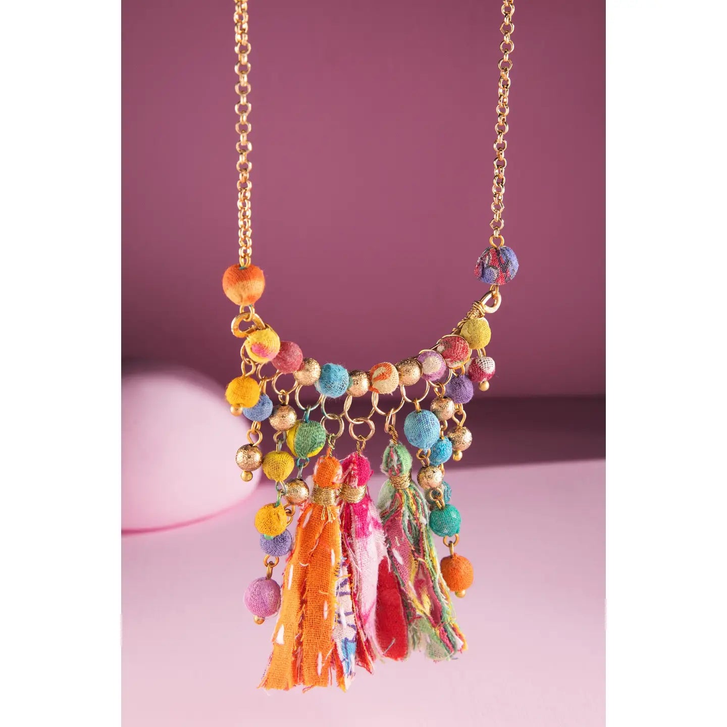Colorful Fabric Beaded Pendant Necklace