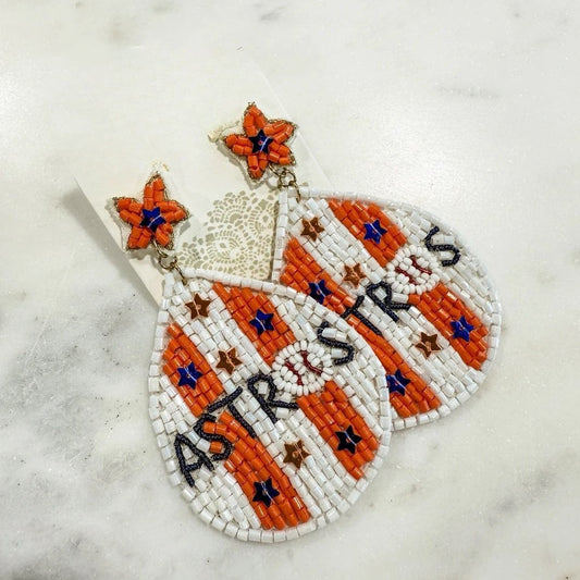 Astros Themed Earrings - Beaded