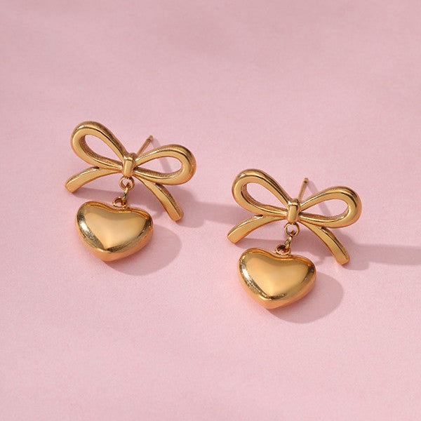 Gold Plated Tarnish Free Bow & Heart Earrings