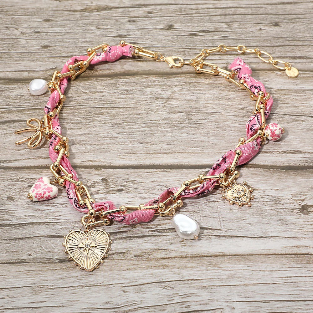 Pink Bandana Chain & Charm Necklace