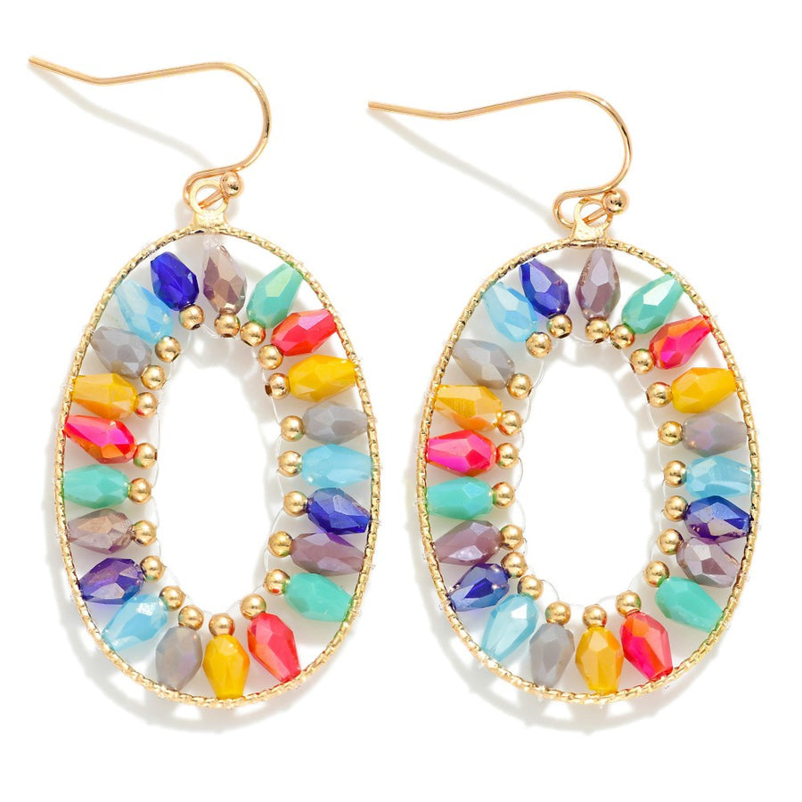 Oval Beaded Drop Earrings - Multi Colors