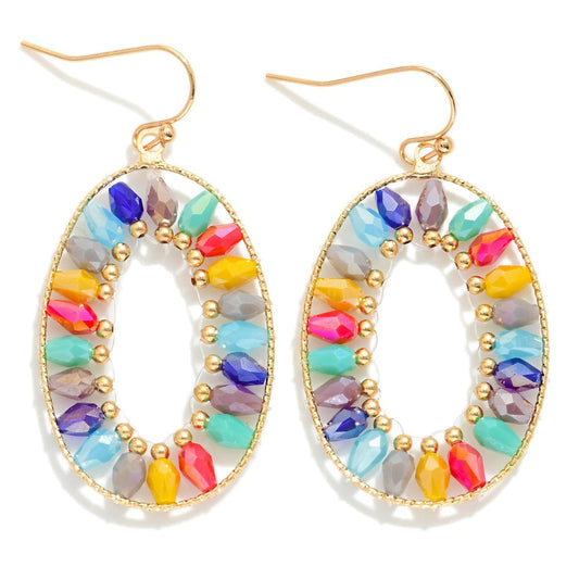 Oval Beaded Drop Earrings - Multi Colors