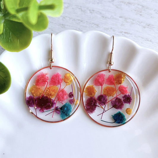 Round Pressed Flower Resin Earrings
