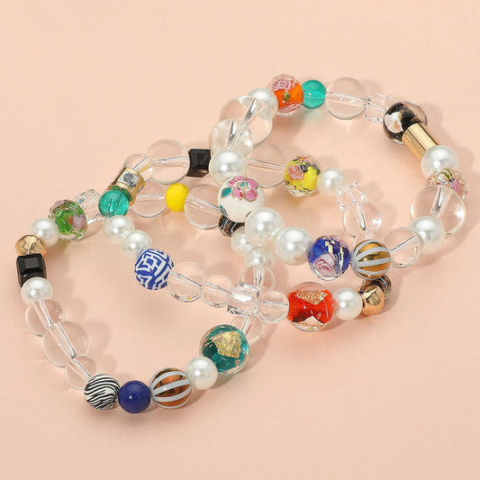 Pearl and Glass Stretch Bracelet Trio