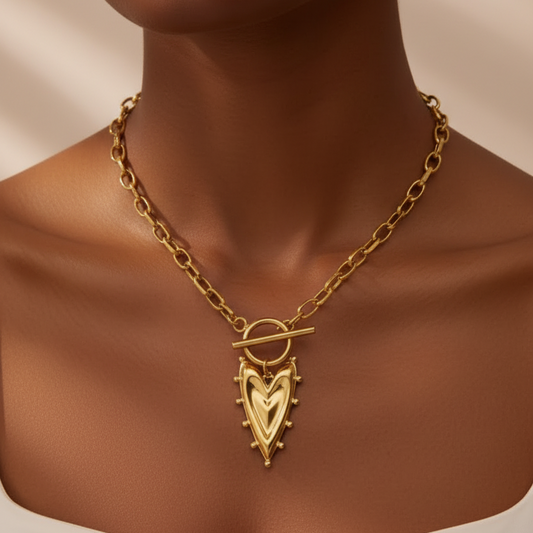 18k Water Resistant Chain Necklace with Heart Pendant