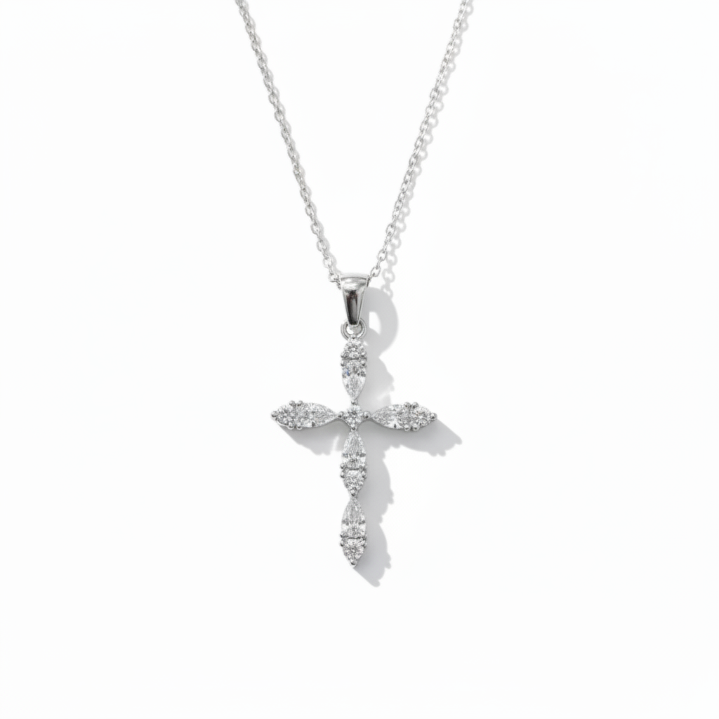 Crystal Cross Pendant Necklace - Gold or Silver