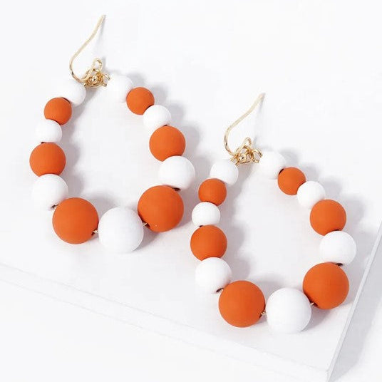 Orange & White Beaded Earrings