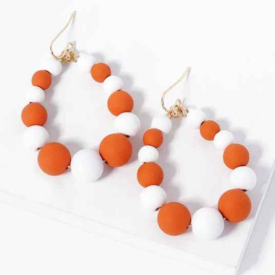 Orange & White Beaded Earrings