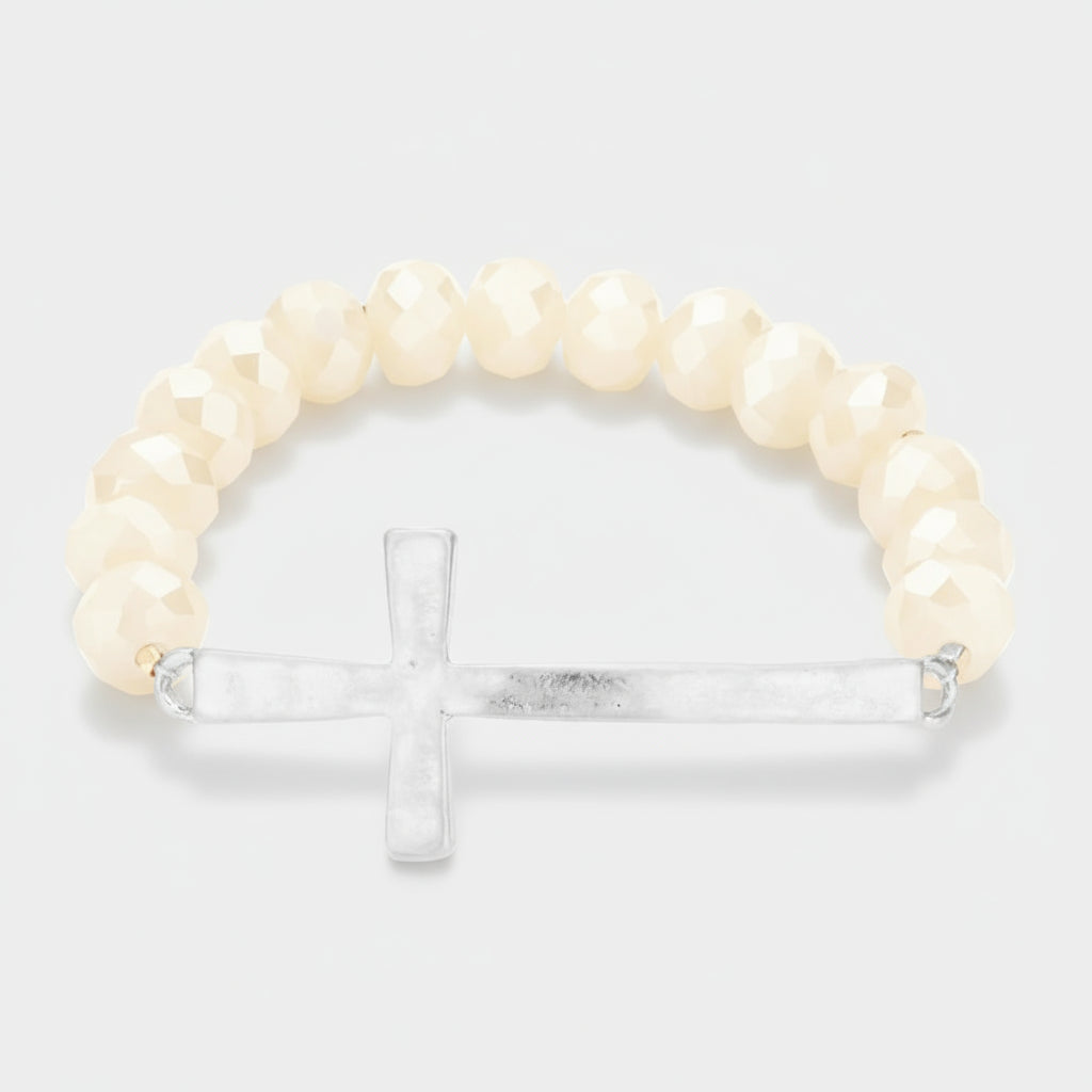 Faceted Bead Bracelet with Cross