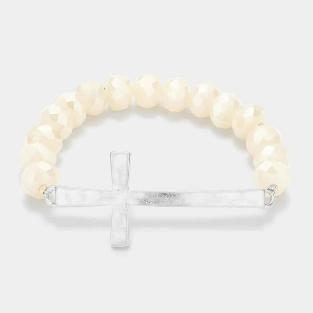 Faceted Bead Bracelet with Cross