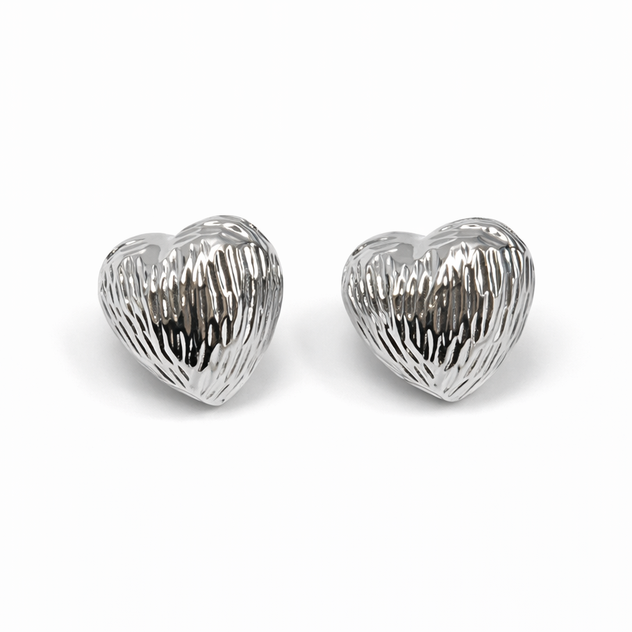 Textured Heart Stud Earrings