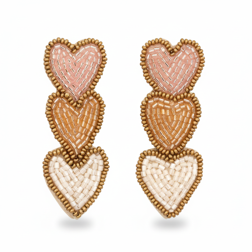 Beaded Heart Drop Earrings