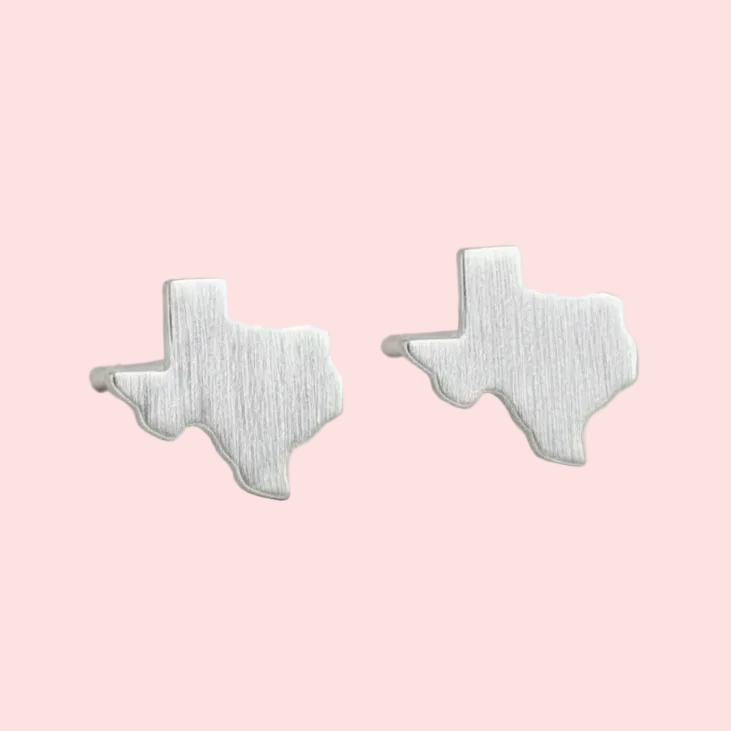 Brushed Silver Texas Stud Earrings - Very Light Pink