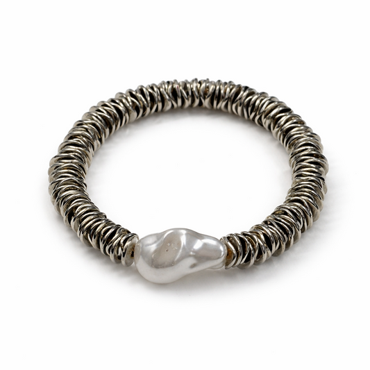 Disc Bead Bracelet with Baroque Faux Pearl