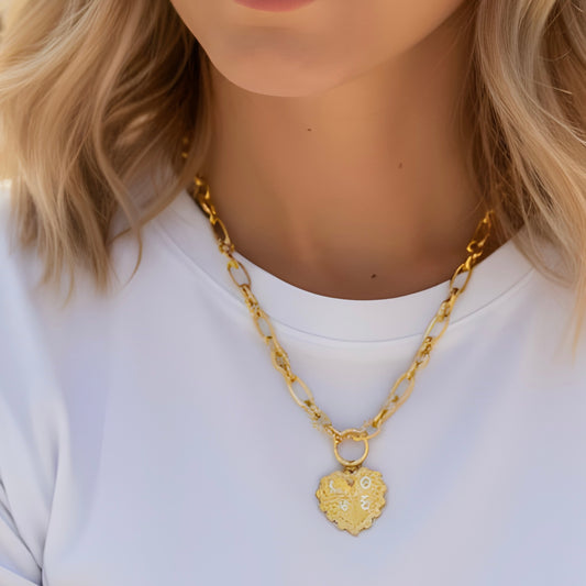 Heart Pendant Toggle Clasp Necklace