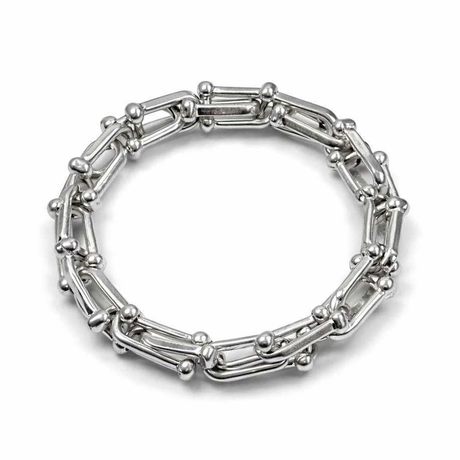 Silver Bar and Horseshoe Link Stretch Bracelet
