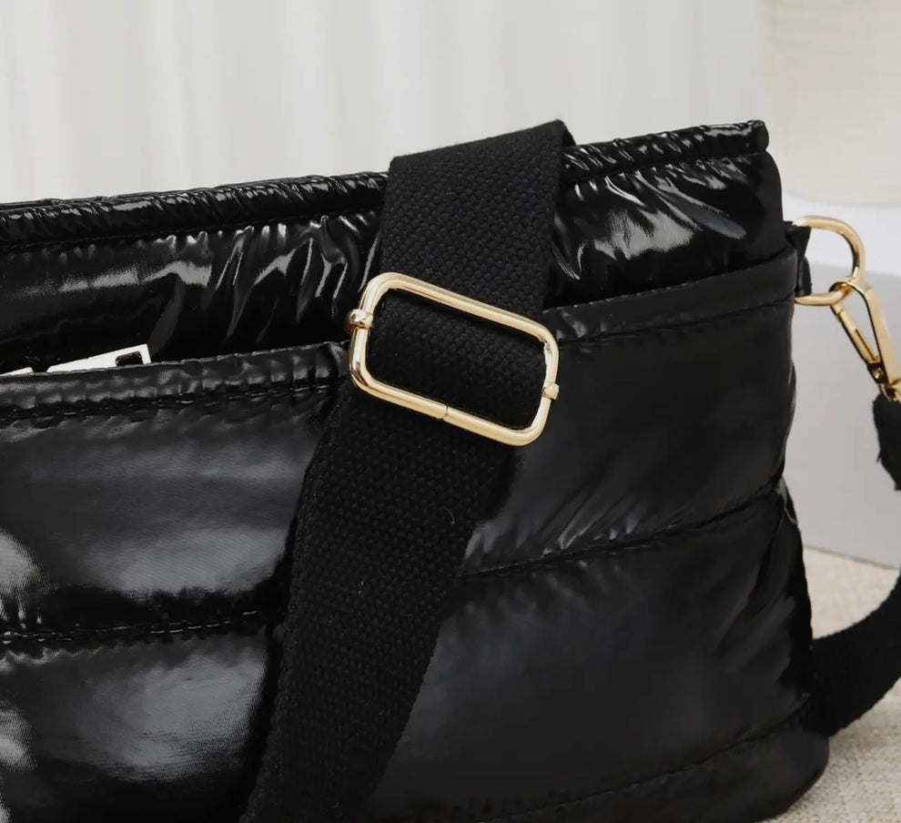 Glossy Black Puffer Cross Body Bag