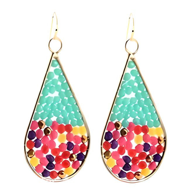 Multi-Color Beaded Teardrop Dangle Earrings