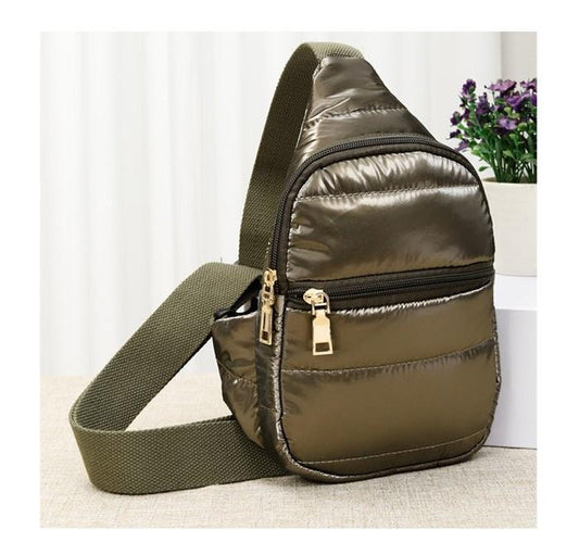 Glossy Bronze Puffer Mini Sling Bag